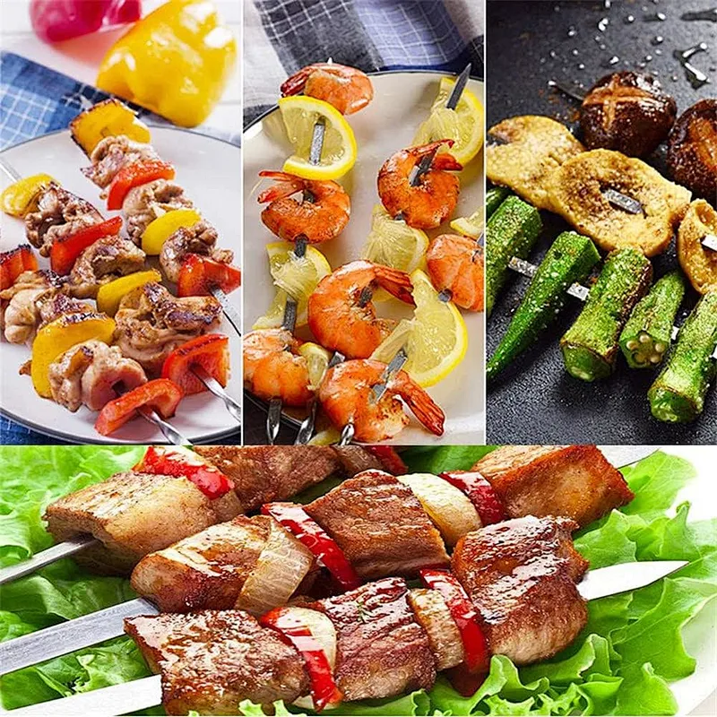 12PCS Stainless Steel BBQ Skewers Grill BBQ Tools Reusable Grilling Skewers Set
